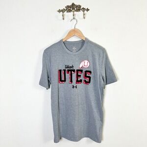 Utah Utes Football Under Armour T-Shirt Mens Small Gray College Vault Loose New